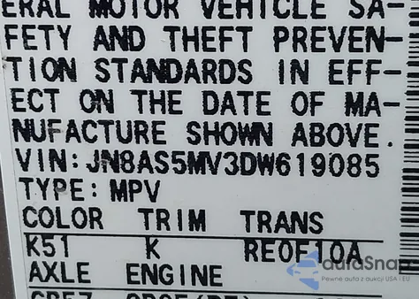 2013 Nissan Rogue Sv z USA, uszkodzony, nr VIN JN8AS5MV3DW619085